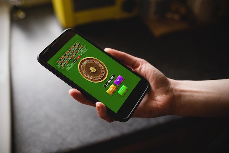 Aplikasi mobile bingo4d menampilkan layar login, sportsbook Liga 1, dan live dealer blackjack