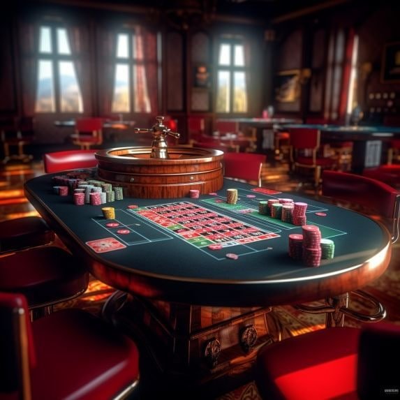 Roda roulette fisik dengan bola dalam permainan